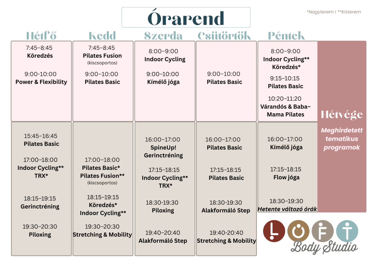 LOFT Body Studio orarend_2026